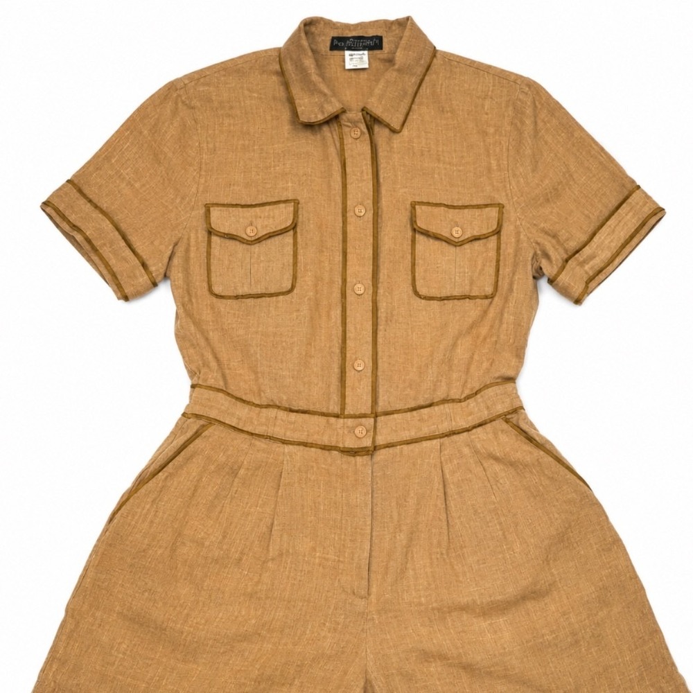 Harve Benard Outfit Set Womens 20W Brown Linen Short Sleeve Shirt Pants Casual